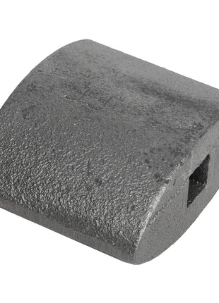 The AGCO Slide - 300041 is a gray, curved metal piece with a square hole, designed as a mechanical or industrial component.