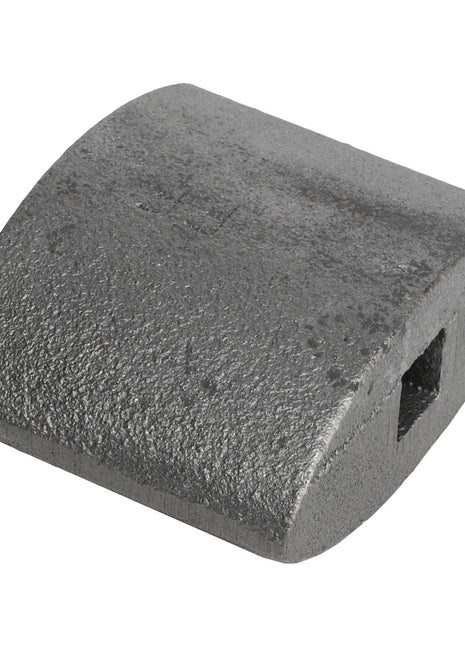 The AGCO Slide - 300041 is a gray, curved metal piece with a square hole, designed as a mechanical or industrial component.
