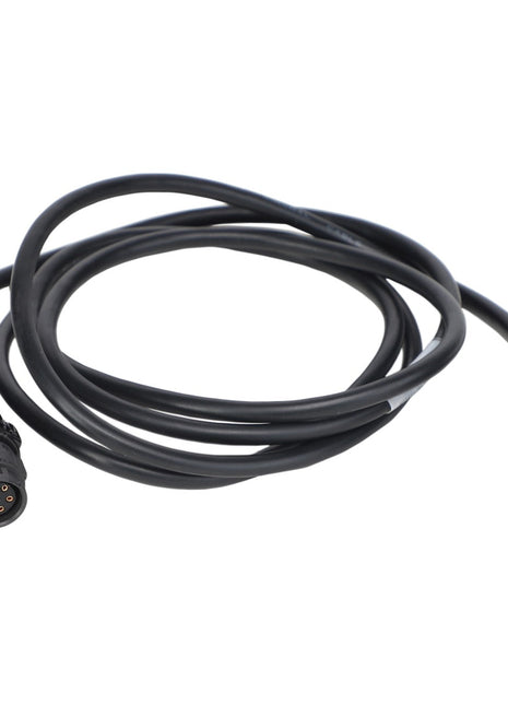 The AGCO ADAPTER - DMAC-CBM is a black coiled cable equipped with two male connectors, one featuring a plastic casing and the other with a metallic casing. Each connector includes multiple pins. No further product description information is available at this time.