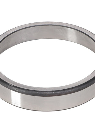 A metallic AGCO BEARING CUP - AG706213 with a smooth, cylindrical shape lies flat on a white background, designed to handle both radial loads and thrust loads effectively.