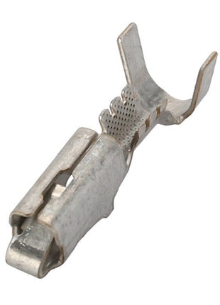 Close-up of an AGCO Electrical Connector Pin Terminal (AG519290) with serrated edges and folded wings, designed for crimping electrical wires. Please note: This is a No Current Product Description.