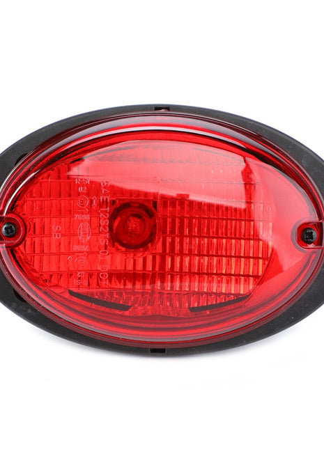 An oval-shaped, red AGCO Rear Light for the left side, featuring a black rim and mounting holes on either side, is shown against a white background. This image highlights the reliability and durability of the AGCO Genuine Rear Lights (model Acw0339320) which includes 12V 21W & P21 5Wll bulbs.