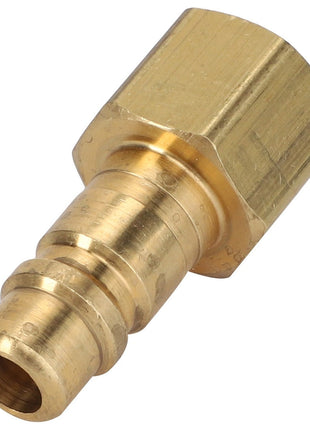 A close-up of the AGCO | Nipple Fitting - Acw0718730 brass hose barb fitting, featuring a hexagonal nut and ridged stem.