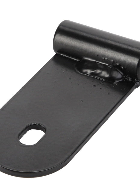 Product Name: AGCO | Hinge - Acp0420270
Brand Name: AGCO

Description:
The AGCO Hinge (part number Acp0420270) is a black metal bracket designed with a cylindrical hinge on one end and an oval hole on the other.