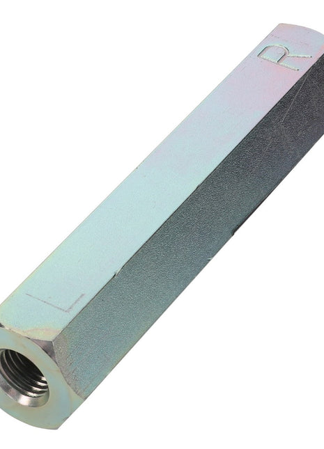 AGCO Turnbuckle Screw - Acw078422A, a hexagonal steel spacer stud with an internal thread and metallic finish, designed for separating or fastening components. No additional information available.