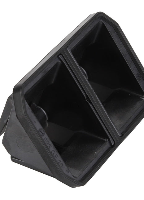 No product description available for the AGCO Check Valve - Acp0504000; this black rectangular plastic component features two side-by-side compartments, resembling an automotive part or connector housing.