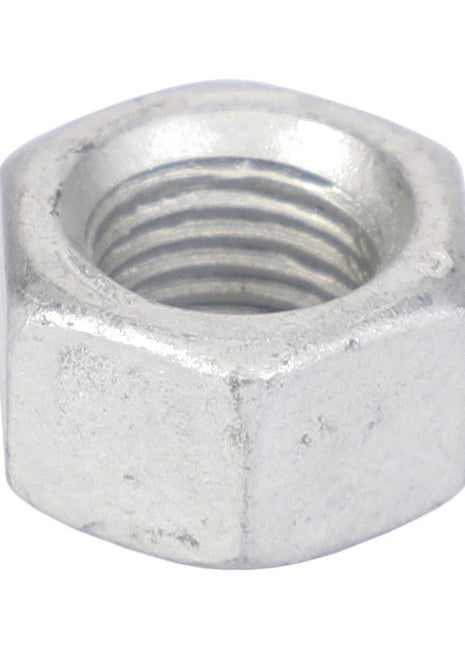 A close-up image of the AGCO Hex Nut - Y704304, showcasing its threaded interior made from durable materials. This essential tool is perfect for any mechanical project.