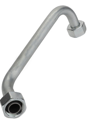 Introducing the AGCO Pipe - Acp0330190: a durable metal pipe featuring threaded hexagonal connectors at both ends, expertly bent at a 90-degree angle.