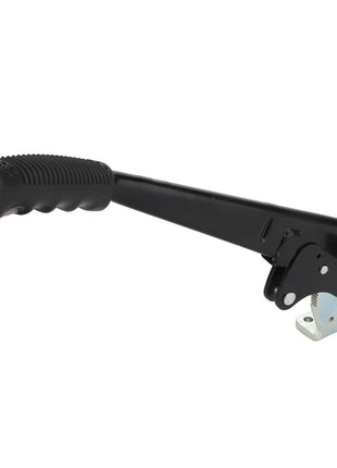 AGCO's Hand Brake - Acp0437240 features a black automotive handbrake lever with a textured grip and an orange button at the end, all securely mounted on a sturdy metal bracket.