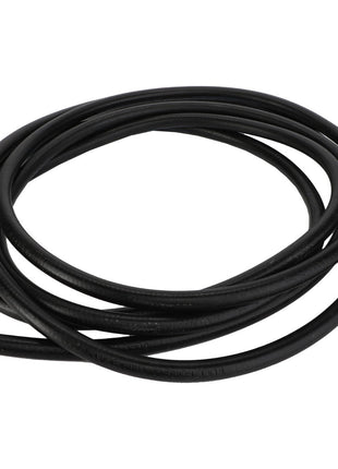 A coiled black rubber hose, identified as the AGCO | FUEL HOSE - D28782175 by the brand AGCO, is laid out on a white surface, but no current product description information is available.