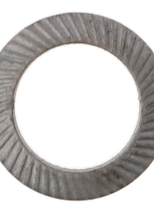 Close-up image of the AGCO | Lock Washer - Acw3677550 by AGCO, featuring evenly spaced grooves along its circular metal surface.