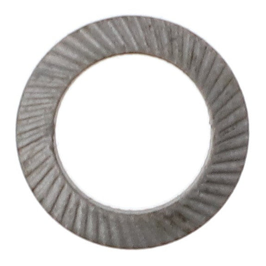 Close-up image of the AGCO | Lock Washer - Acw3677550 by AGCO, featuring evenly spaced grooves along its circular metal surface.