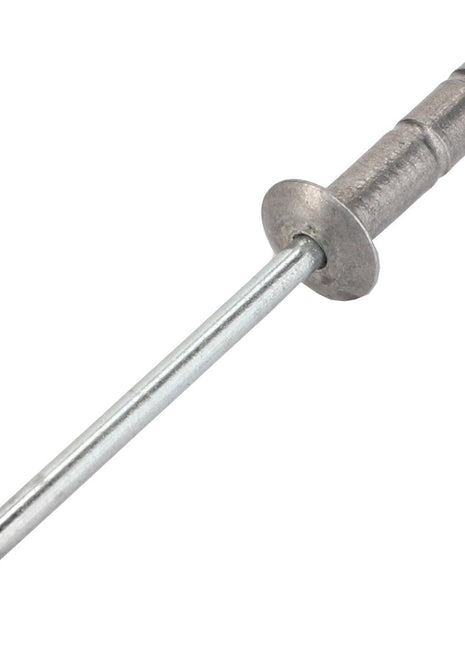 A single AGCO Rivet - Acw0943670, featuring a cylindrical body with a flange at one end and a long, thin pin extending from the center. No current product description replaces this classic tool's efficiency in seamlessly securing materials.