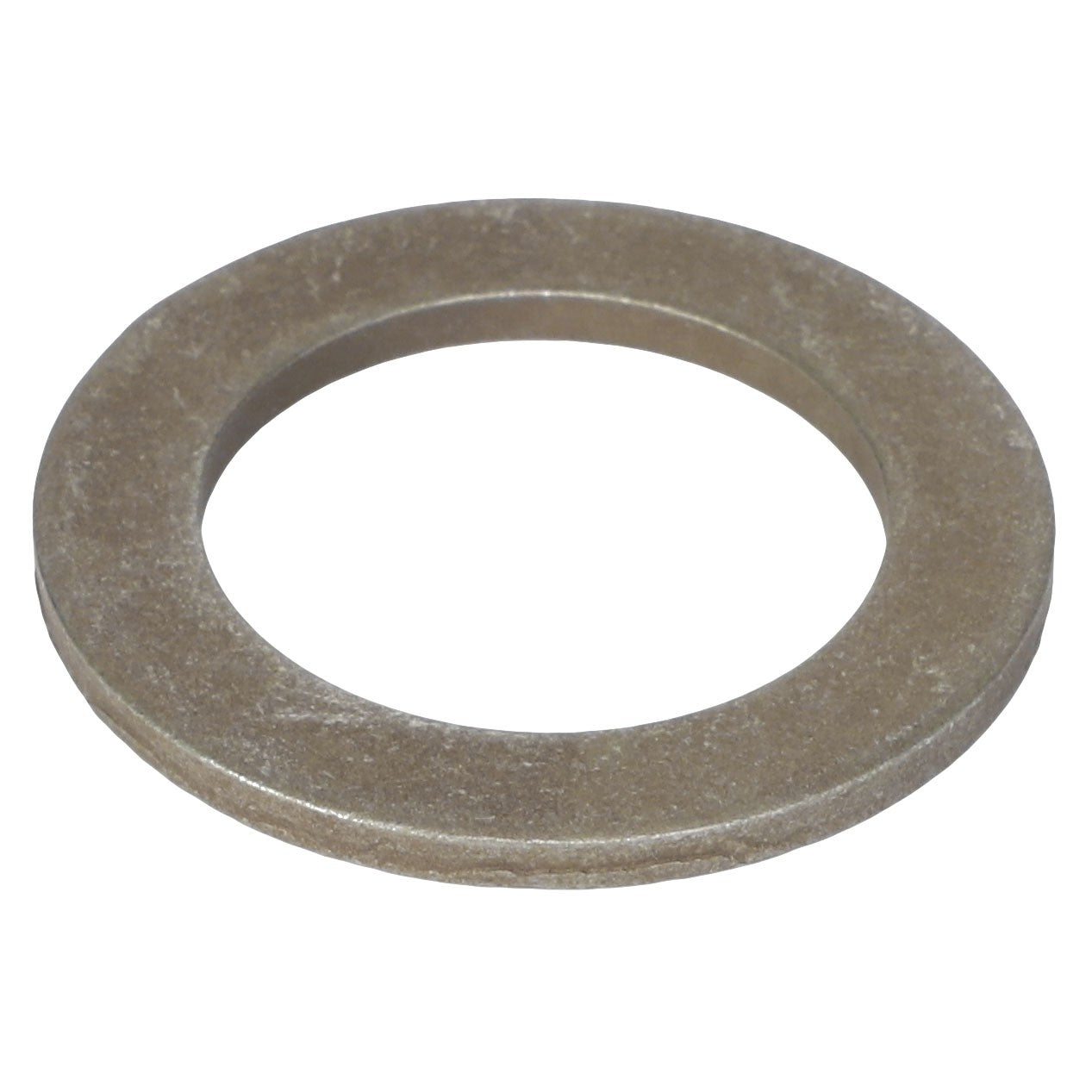 A FLAT WASHER - K4827 by AGCO, featuring a central hole, viewed at an angle against a pristine white background.