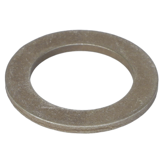 A FLAT WASHER - K4827 by AGCO, featuring a central hole, viewed at an angle against a pristine white background.