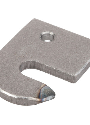 The AGCO | BRACKET - D28251592 is a metal, hook-shaped bracket with a hole near the top, designed for mechanical or industrial applications. Currently, no detailed product description information is available.