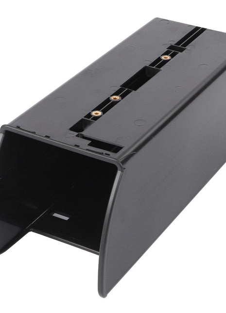 The AGCO | Support - Acw1433780 from AGCO is a sleek, black rectangular plastic bracket with an open end, featuring several small brass connectors on its top side.