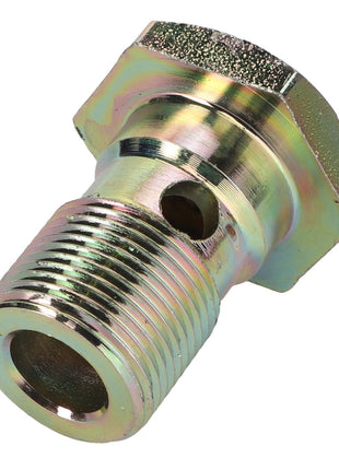 The AGCO Banjo Bolt - D28786716 is a metal bolt featuring a hex head and a drilled hole in its shaft, specifically designed for hydraulic systems. At present, there is no additional product description information available.