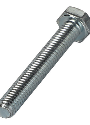 The AGCO | HEXAGONAL HEAD BOLT - 0901-20-53-00, with its durable threaded shaft, glistens against a pristine white background.