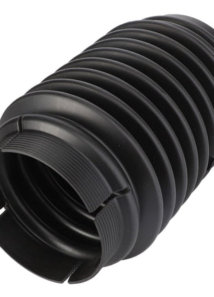 The AGCO Protect Funnel - Fel103172 is a black rubber accordion-style protective boot designed for automotive applications, featuring a ribbed design and cutouts at both ends. Engineered to meet rigorous material specifications, this component from AGCO ensures durability and optimal performance.