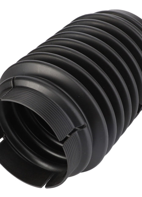 The AGCO Protect Funnel - Fel103172 is a black rubber accordion-style protective boot designed for automotive applications, featuring a ribbed design and cutouts at both ends. Engineered to meet rigorous material specifications, this component from AGCO ensures durability and optimal performance.