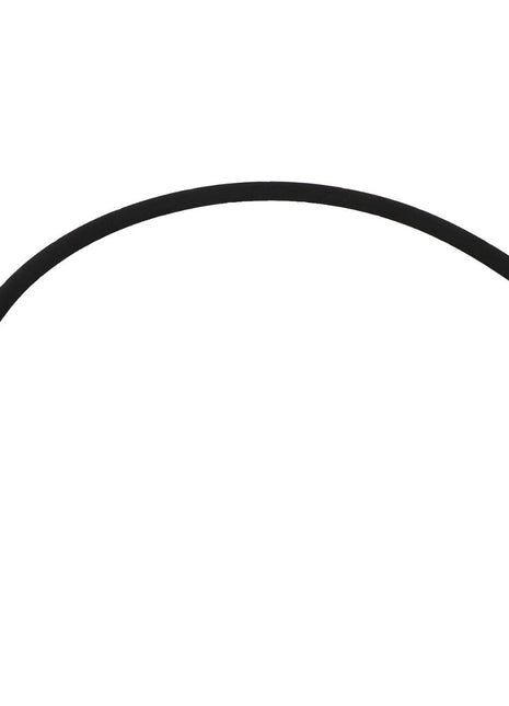 The AGCO Hydraulic Hose - Acw180410A is a flexible black hose featuring durable metal connectors at both ends, one marked with a red ring and the other with a blue ring.