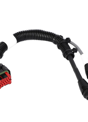 The AGCO Adapter Wire Harness - Acw8548090 is a black automotive wiring harness featuring multiple connectors, including a red 12-pin connector and two black cylindrical connectors. Brand information is available, but no further product description details are provided.