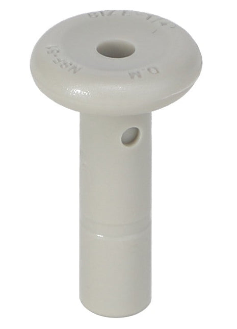 The AGCO | PLUG - AG516479 by AGCO is a white plastic nozzle with a cylindrical base and a rounded top, featuring a central hole and a smaller side hole. No current product description information is available.