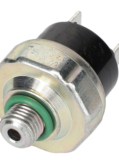 The AGCO | FREON PRESSURE SWITCH - AG607237 is a metal and plastic automotive sensor that features a threaded port and two electrical connectors; currently, no product description is available.