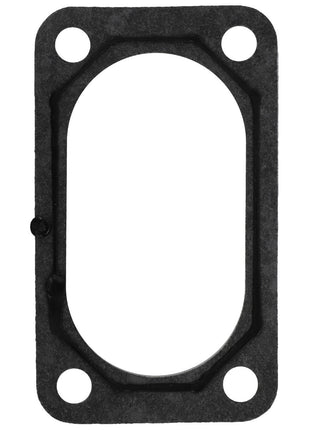 Introducing the AGCO | Gasket - V836138975 by AGCO: a rectangular black gasket featuring four circular holes at the corners and an oval-shaped opening in the center.