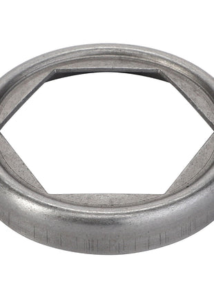 The AGCO Lock Plate - F178302020010 is a metal ring featuring a hexagonal cutout in the center, designed for securing or fastening mechanical parts. The current product description is not available.