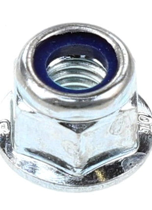 The AGCO Hex Flange Top Lock Nut - Acw1027010, from the trusted brand AGCO, features a durable blue nylon insert engineered for secure lock-in place fastening.