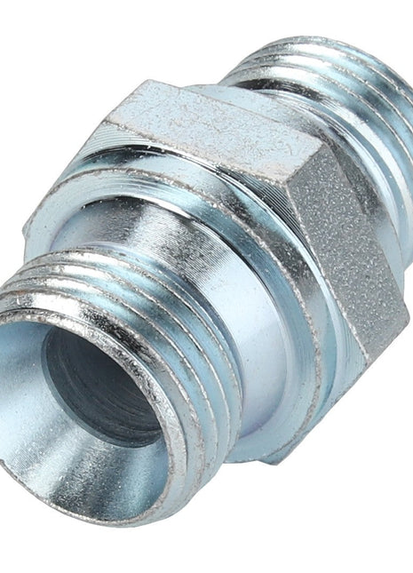 The AGCO | ADAPTER - AL1120012 is a metal hexagonal coupling pipe fitting with threaded joints on both ends, commonly used for connecting two pipes together. This high-quality product is manufactured by AGCO.