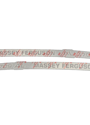Two identical white sticker strips labeled "AGCO | Decal - Acp0421820" feature the text "MASSEY FERGUSON" and "3709 AL" in bold red letters, exuding simplicity and clarity.