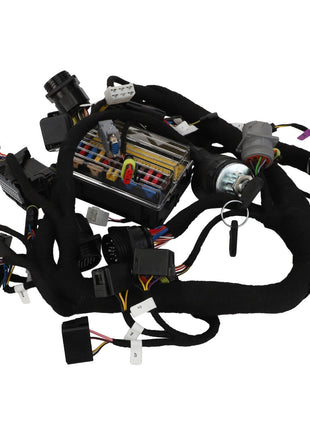 A detailed AGCO Wiring Harness - Acp0332330 featuring multiple connectors, wires in various colors, and insulation wraps is shown. No current product description available for this product.