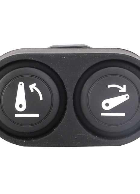 The AGCO Pto Switch - Acw3792000 features two black circular buttons, each marked with white arrow icons indicating rotational directions in different orientations. No additional product description information is currently available.