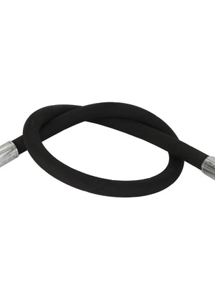 No current product description information is available for the AGCO Hose - Acw7039320, a black flexible hose with metal fittings on both ends, coiled with one end resting on the surface.