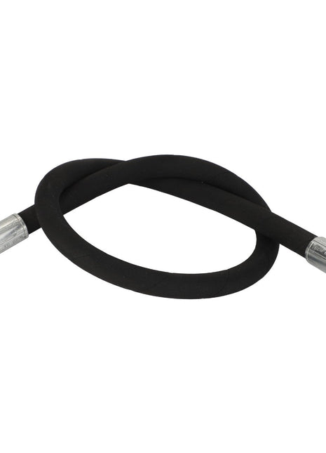 No current product description information is available for the AGCO Hose - Acw7039320, a black flexible hose with metal fittings on both ends, coiled with one end resting on the surface.