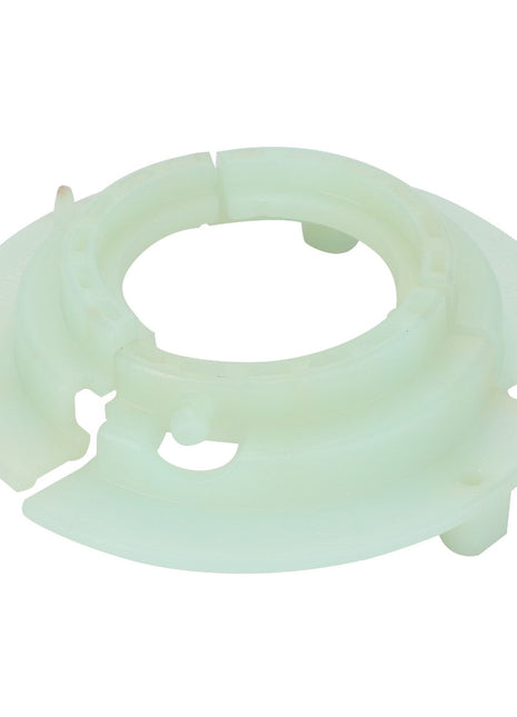 Product Description: The AGCO | Cup - Fel103223 is a white, circular plastic component featuring multiple holes and protrusions, designed to resemble a mounting bracket or part of a mechanical system. Note that no current product description is available from the manufacturer.