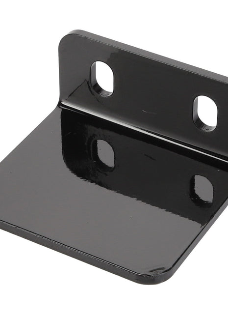 Introducing the AGCO Bracket - Acw1146010, a black metal mounting bracket featuring a flat base and an upright section with two holes for secure installation. No additional product description information is available at this time.