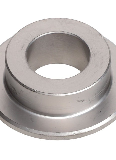 An AGCO Roller - Fel150414, a metallic, cylindrical spacer featuring a widened base and a centrally positioned circular opening.