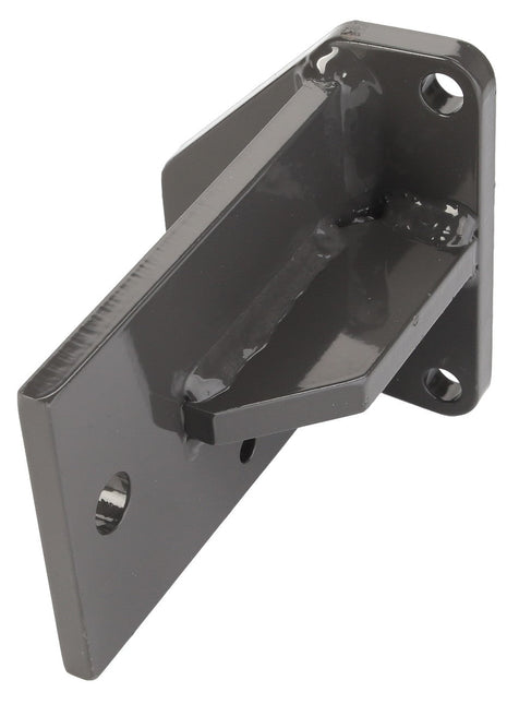 Product Description for AGCO | BRACKET - D28785210: This gray metal mounting bracket from AGCO features a right-angle design with a small, central protrusion and three holes for screws.