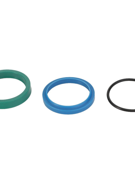 AGCO | Kit, Joint - Fel152323 by AGCO features three circular rubber seals in varying colors and sizes—green, blue, and black—arranged in a horizontal row.
