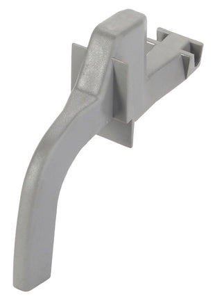 Gray, L-shaped plastic component with a sturdy clip attachment point and a long, ergonomically curved handle - AGCO | LEVER - CG1253181240 by AGCO.