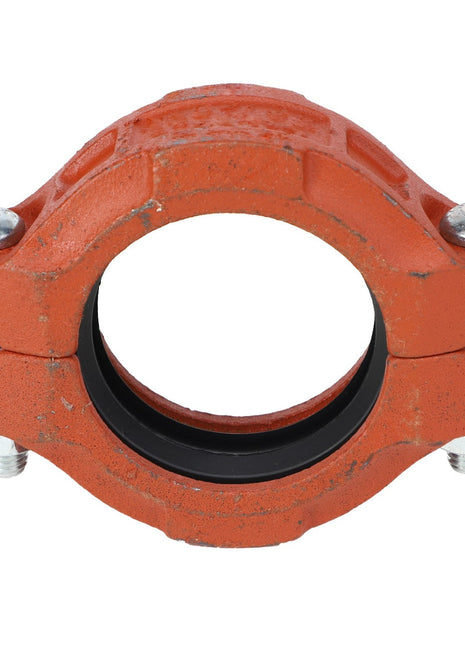 The AGCO | COUPLING - AG521139, a red mechanical pipe coupling with two bolts to secure connections in piping systems, renowned for its durability and reliability, is now available among AGCO Genuine Parts. Ideal for various application equipment parts, ensuring seamless and long-lasting performance.