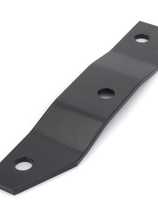 This black, metal AGCO Plate - Part Number D28660051, features three holes and is designed for mounting or fastening purposes. Currently, there is no additional product description information available.