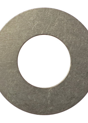 The AGCO Shim - F530200410570 by AGCO is a metallic flat washer featuring a large central hole, designed to effectively distribute the load of a threaded fastener. No current product description available for this item.