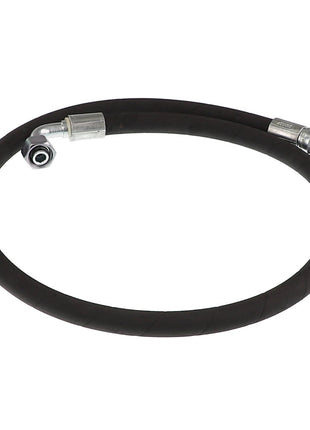 The AGCO HYDR. HOSE - AL9031429 is a coiled hydraulic hose featuring metal fittings on both ends, with one being a straight fitting and the other an elbow fitting. Currently, no additional product description information is available.
