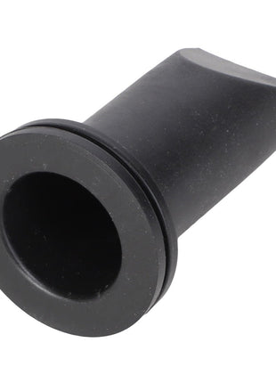 Introducing the AGCO | GROMMET - AG718802, a black rubber vacuum attachment designed with a round opening and a flared, angled end, perfect for efficient cleaning.