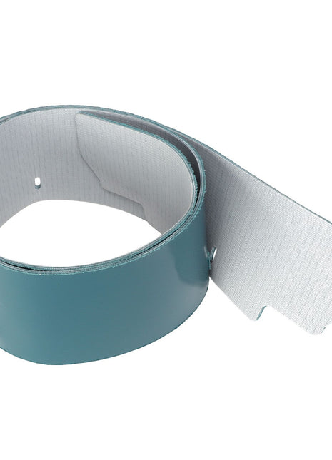 The AGCO | Cover Seal - Acx254589A, a rolled-up blue and white strip with holes on one side and a textured surface on the other, is ideal for mounting or securing various items.